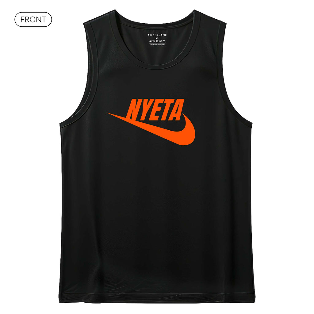 NYETA_DriFitSinglet_Front_Black_OrangePrint_Mockup