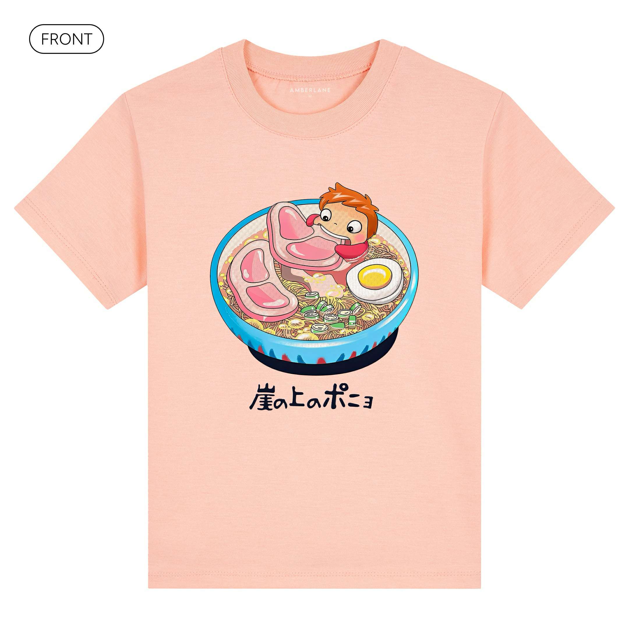 RamenPonyo_KidsBasicTee_Front_Peach_Mockup