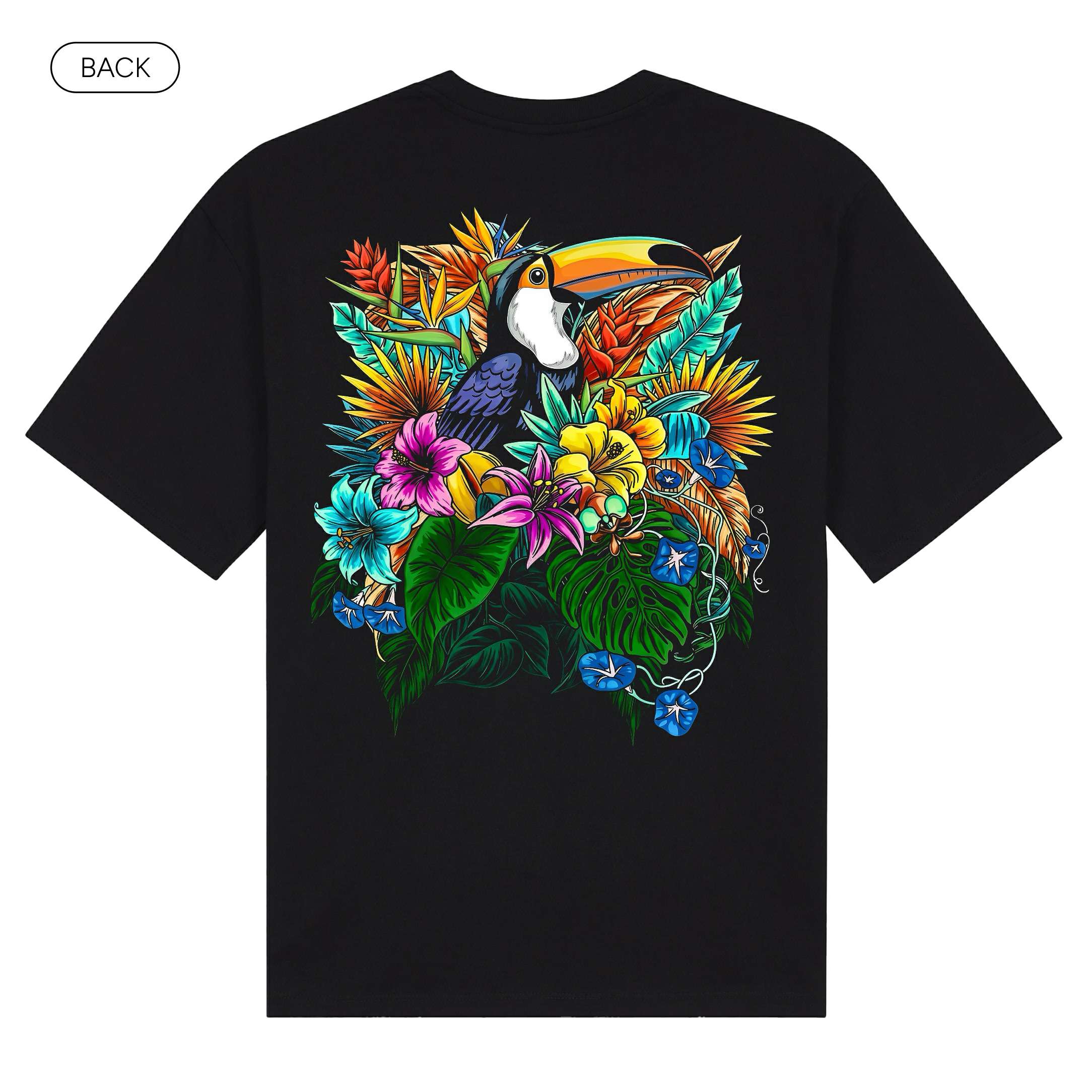 TropicBloom_BasicOversizedTee_Back_Black_Mockup